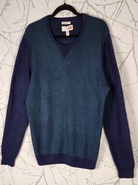 1901 Blue Stripe 70% Merino Wool 30% Cashmere Crewneck Sweater